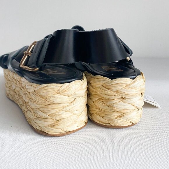 NWT Zara Black Leather Strappy Flatform Platform Sandals 40 - Picture 4 of 10